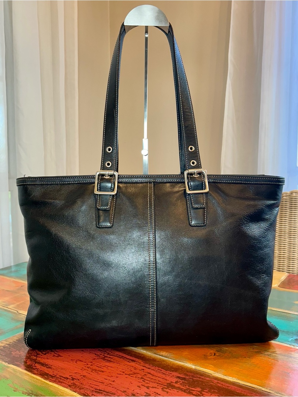 Vintage Y2K Coach Black Leather Hampton Shoulder Tote Bag 5246 - Picture 2 of 16